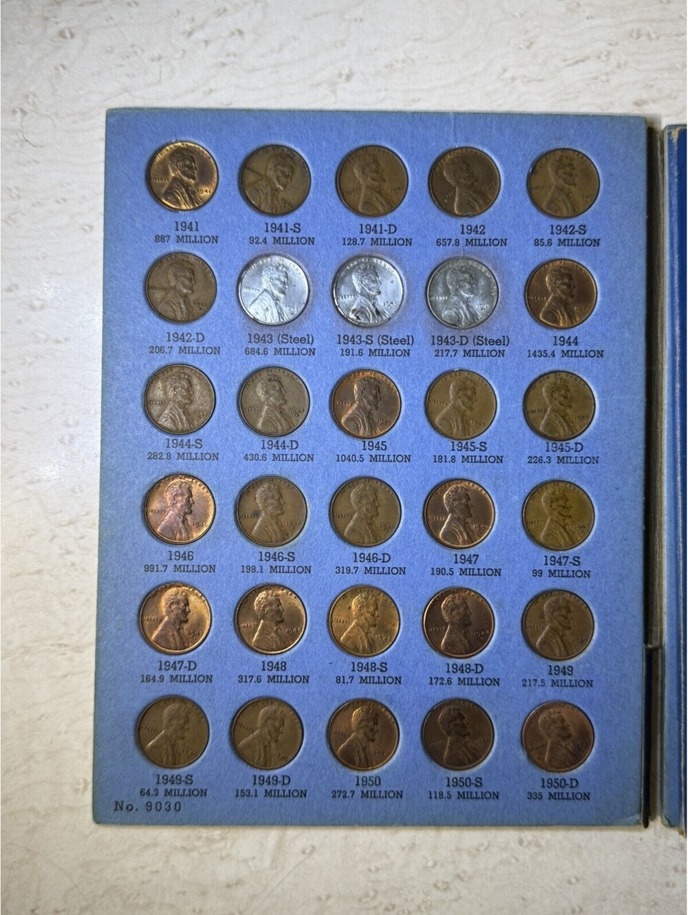 49 Coin Lincoln Wheat Cent Collection 1941-1958 Whitman #9030 P D S Steel